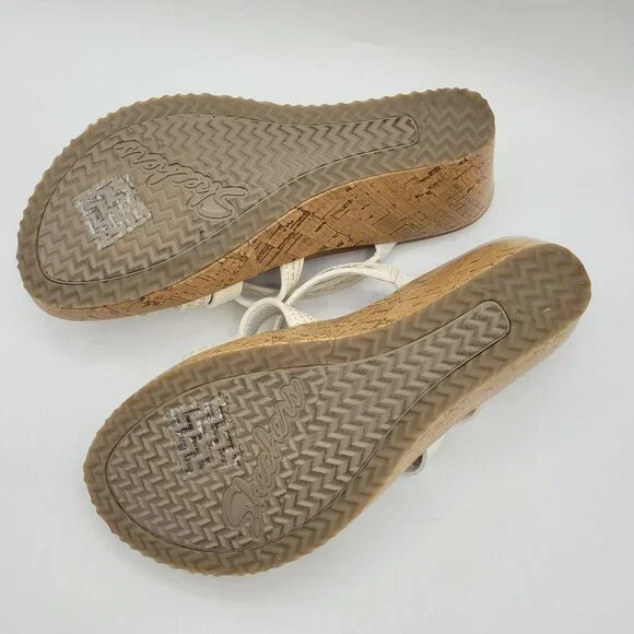 Skechers Beverlee Tiger Posse Sandals Luxe Foam Women's Sz 6 Wedge Strappy White - Picture 7 of 15